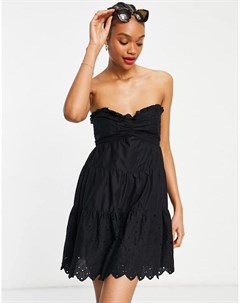 Черное пляжное платье бандо мини с вышивкой бродери River island