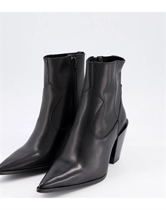 Черные кожаные сапоги для широкой стопы в стиле вестерн с острым носком Depp