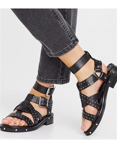 Черные сандалии из кожи премиум класса на массивной подошве для широкой стопы Fernanda Asos design