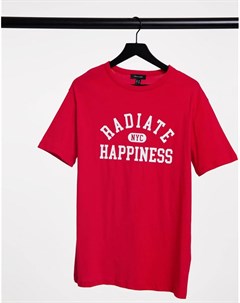 Красная oversized футболка с надписью Radiate happiness New look