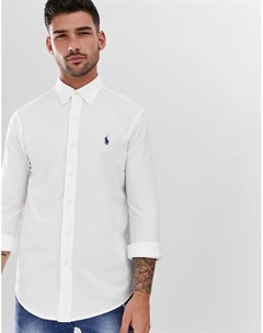 Белая облегающая рубашка из пике с пуговицами и логотипом Polo ralph lauren
