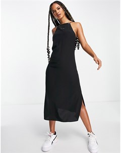 Черное платье комбинация макси с американской проймой и тонкими бретельками Calvin klein jeans