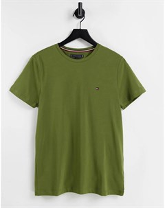 Темно зеленая футболка узкого кроя с маленьким логотипом Tommy hilfiger