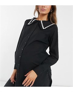 Черная удлиненная рубашка с крупным воротником Pieces maternity