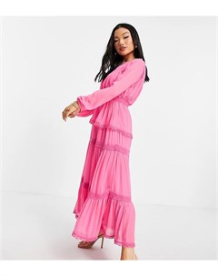 Ярко розовое ярусное платье макси с плиссировкой Y.a.s petite