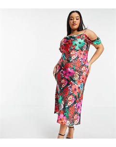Атласное платье комбинация мидакси с открытыми плечами и ярким цветочным принтом Hope & ivy plus