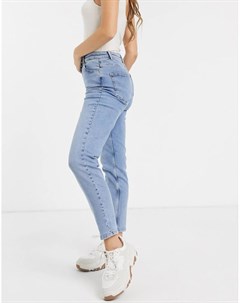 Голубые джинсы в винтажном стиле с завышенной талией Pieces