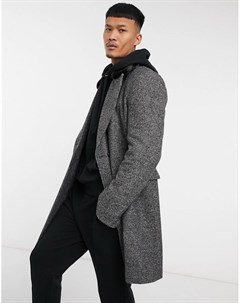 Серое меланжевое двубортное пальто из ткани с добавлением шерсти с воротником из искусственного меха Asos design