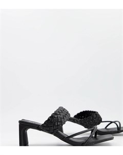 Черные босоножки на каблуке с плетеной отделкой Glamorous wide fit
