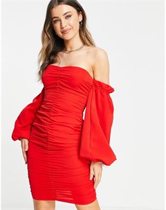 Красное платье мини с открытыми плечами и сборками Plus X Jac Jossa In the style