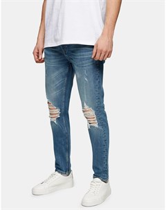 Выбеленные эластичные джинсы зауженного кроя с рваной отделкой из смесового органического хлопка Topman