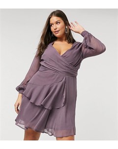 Розово лиловое платье мини с длинными рукавами ASOS DESIGN Curve Asos curve