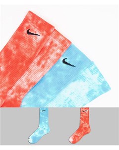 Набор из 2 пар красных и синих носков с принтом тай дай Everyday Plus Nike