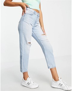 Голубые выбеленные джинсы в винтажном стиле с рваной отделкой Miss selfridge