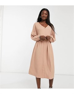 Платье рубашка миди в стиле oversized из фактурной ткани цвета мокко ASOS DESIGN Tall Asos tall