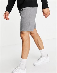 Трикотажные шорты серого меланжевого цвета с маленьким вышитым логотипом Calvin klein
