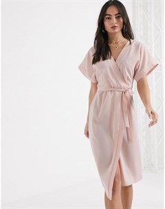 Розовое платье миди с запахом Asos design