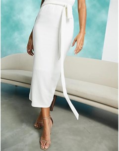 Белая юбка миди от комплекта в рубчик с поясом Asos design