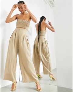 Широкие брюки серо бежевого цвета со складками спереди Asos edition