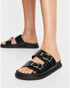 Черные сандалии с имитацией кожи крокодила и двойным ремешком Tali Schuh