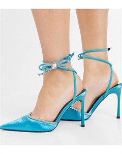 Голубые туфли для широкой стопы на высоком каблуке с бантиком со стразами Wide Fit Polly Asos design