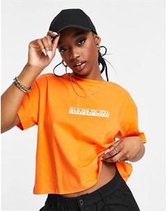 Оранжевая укороченная футболка Box Napapijri