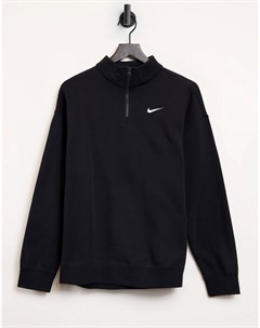 Черный oversize свитшот с короткой молнией длиной 1 4 и маленьким логотипом галочкой Nike