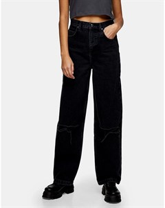 Черные выбеленные джинсы свободного кроя с рваной отделкой Topshop