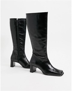 Высокие кожаные сапоги премиум класса на каблуке черного цвета Cali Asos design