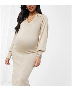 Серо коричневое платье миди с воротником без застежки ASOS DESIGN Maternity Asos maternity