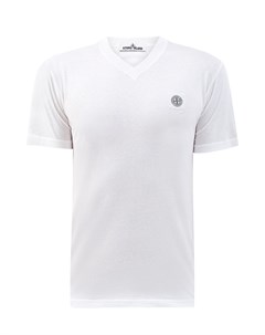 Белая футболка из хлопка с V образным вырезом Stone island