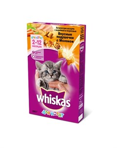 Сухой корм в форме вкусных подушечек с молоком индейкой и морковью для котят от 2 до 12 месяцев 350  Whiskas