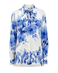 Блуза из шелкового твила с принтом Bluegrace Composition Valentino
