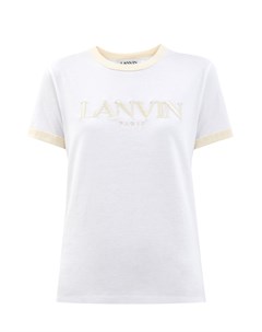 Белая футболка с контрастной отделкой и вышивкой Lanvin