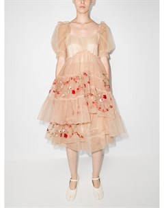 Ярусное платье миди с цветочной вышивкой Simone rocha
