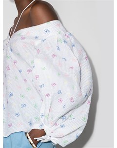 Блузка с открытыми плечами и цветочной вышивкой Rosie assoulin