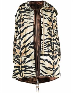 Пальто с капюшоном и тигровым принтом Roberto cavalli