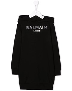 Платье джемпер с капюшоном и тисненым логотипом Balmain kids