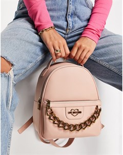 Розовый рюкзак с цепочкой и логотипом Love moschino