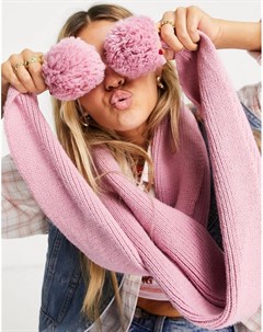 Розовый вязаный шарф с помпонами Topshop
