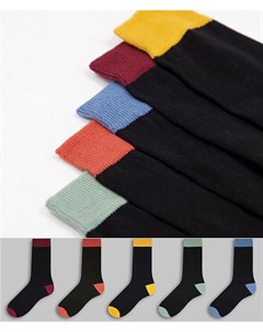 Набор из 5 пар носков с цветной окантовкой New look