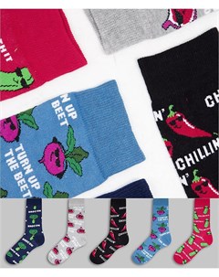 Набор из 5 пар разноцветных носков с принтом овощей New look