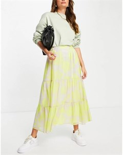 Неоновая многоярусная юбка макси с цветочным принтом Asos design