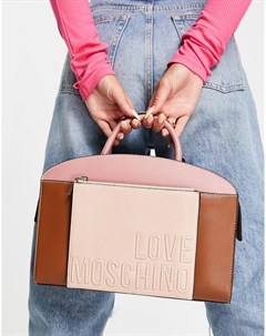 Розовая сумка тоут с ручкой сверху Love moschino