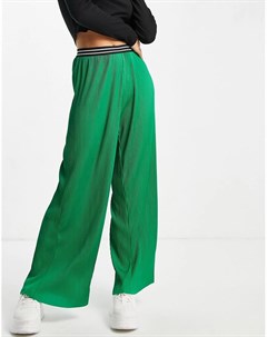 Зеленые брюки из плиссированной ткани с широкими штанинами от комплекта River island