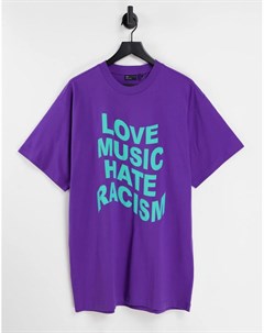 Фиолетовая футболка в стиле унисекс Love Music Hate Racism X ASOS Crooked tongues