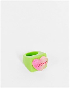 Каучуковое кольцо лаймового цвета с надписью Lucky Vintage supply