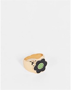 Кольцо с эмалевой ромашкой черного цвета Vintage supply