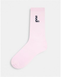Розовые высокие носки в рубчик с буквой L Asos design
