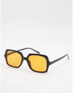 Квадратные солнцезащитные очки в черной скошенной оправе с оранжевыми линзами Recycled Asos design